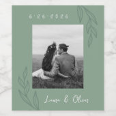 Weinetikett Botanisches Grünes Hochzeitsstich Foto (Einzelnes Label)