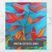 Weinetikett des Herbstes Blätter Aquarellpflanze (Einzelnes Label)