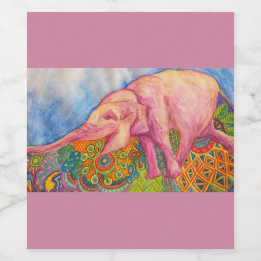 Weinetikett mit rosa Elefanten (Einzelnes Label)