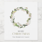 Weinetikett mit Weihnachtsgrün Kranz (Einzelnes Label)