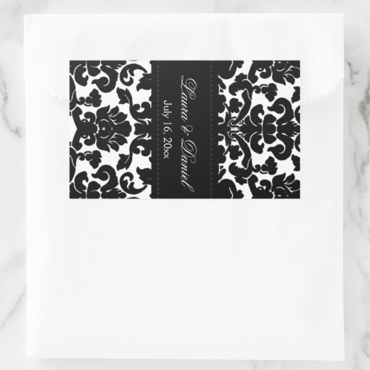 Weinetikett Schwarz-Weiß-Damast Rechteckiger Aufkleber (Tasche)