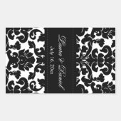 Weinetikett Schwarz-Weiß-Damast Rechteckiger Aufkleber (Vorderseite)
