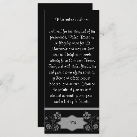 Weinetikett Weine Maker Notes (Vorne/Hinten)