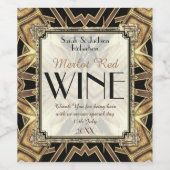 Weinetiketten Art Deco Schwarzes goldenes Muster Weinetikett (Einzelnes Label)