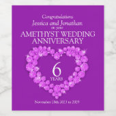 Weinetiketten zum 6. Geburtstag von Amethyst Weinetikett (Einzelnes Label)