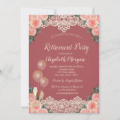 Weinfall-Balloons Spitzen-Rote Rosen Ruhestand Einladung (Vorderseite)