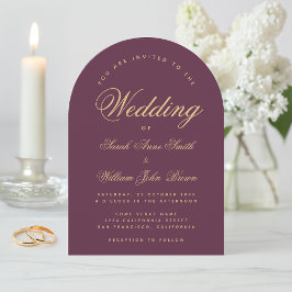 Weinfarbenbogen Hochzeit Einfache Goldene Kalligra Einladung