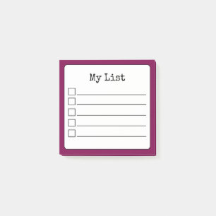 Weinfarbene Checkliste für Retro-Fäden Post-it Klebezettel