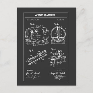 Weinfass Blueprint Skizze Postkarte