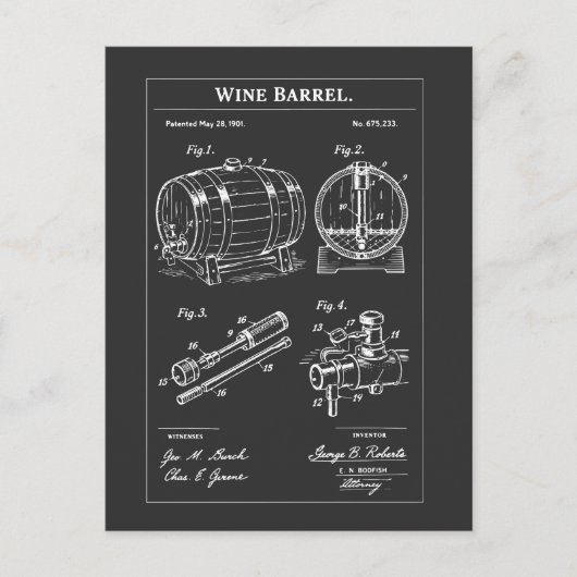 Weinfass Blueprint Skizze Postkarte (Vorderseite)