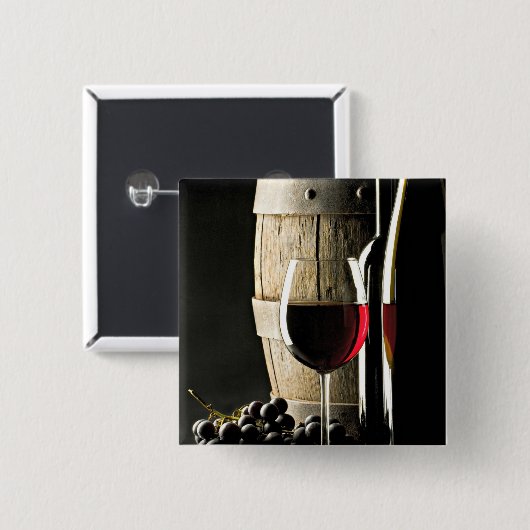 Weinfässer, Trauben und Glas Button (Vorne & Hinten)