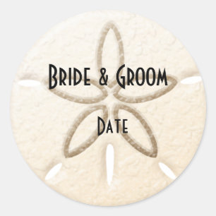 Weinflasche Beach Sand Dollar Hochzeitsmarken Runder Aufkleber