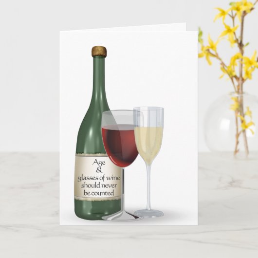 Weinflasche Geburtstag Karte (Gelbe Blume)