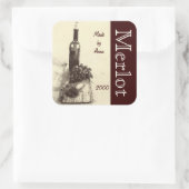 Weinflasche, Korken, Korkenzieher und Trauben Quadratischer Aufkleber (Tasche)