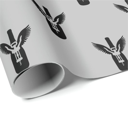 Weinflasche mit Flügeln und Korkenzieher Geschenkpapier (Rolleneckpunkt)