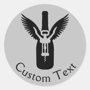 Weinflasche mit Flügeln und Korkenzieher Runder Aufkleber