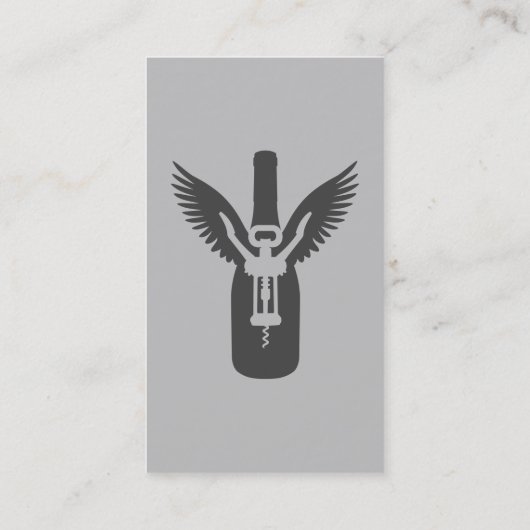 Weinflasche mit Flügeln und Korkenzieher Visitenkarte (Rückseite)