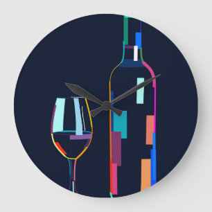 Weinflasche mit Glas Große Wanduhr