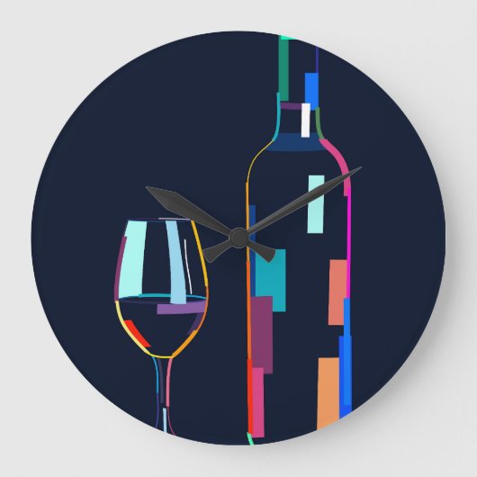 Weinflasche mit Glas Große Wanduhr (Vorderseite)