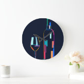 Weinflasche mit Glas Große Wanduhr (Zuhause)
