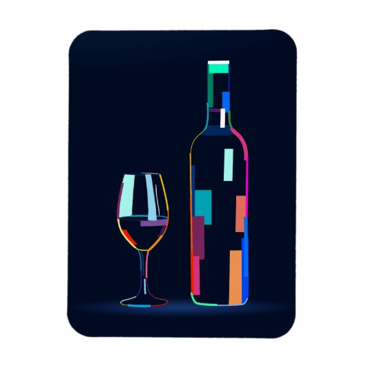 Weinflasche mit Glas Magnet (Vertikal)