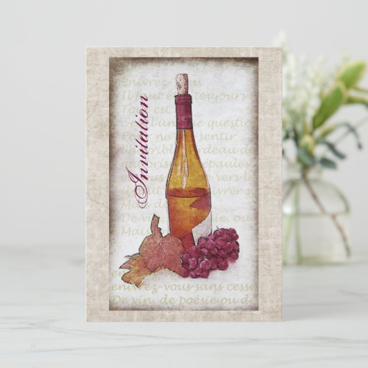 Weinflasche mit Traubeneinladung Einladung (Stehend Vorderseite)