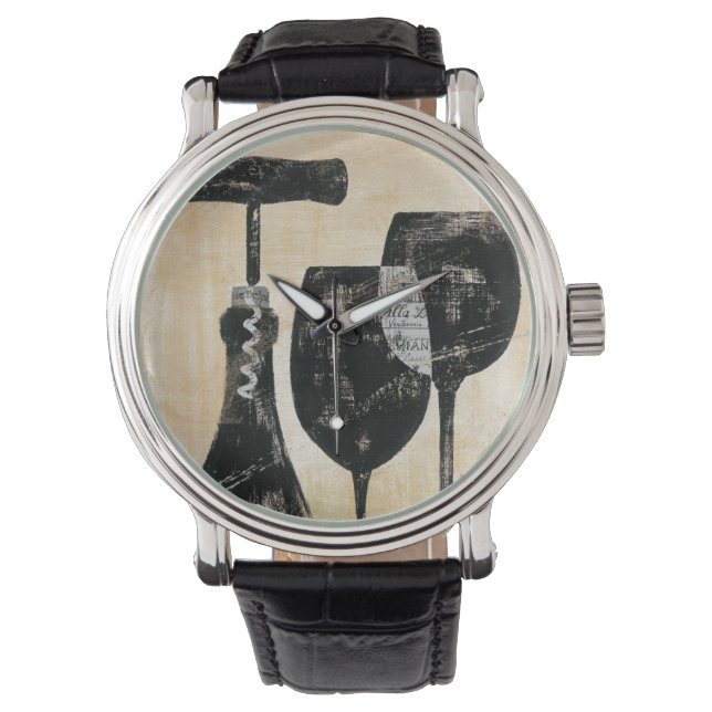 Weinflasche mit zwei Gläsern Armbanduhr (Vorderseite)