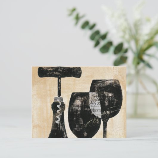 Weinflasche mit zwei Gläsern Postkarte (Stehend Vorderseite)