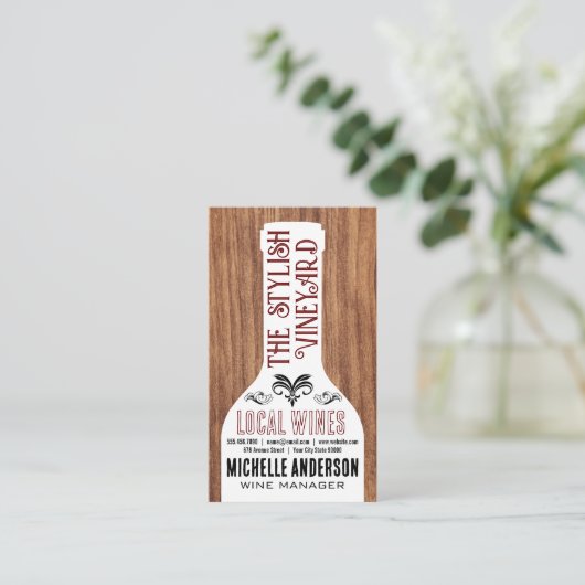 Weinflasche | Mixed Stylische Schriftart| Holz Visitenkarte (Stehend Vorderseite)