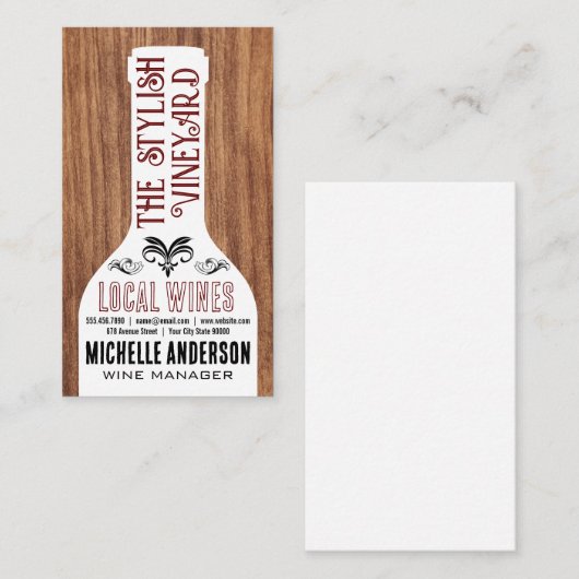 Weinflasche | Mixed Stylische Schriftart| Holz Visitenkarte (Vorne/Hinten)