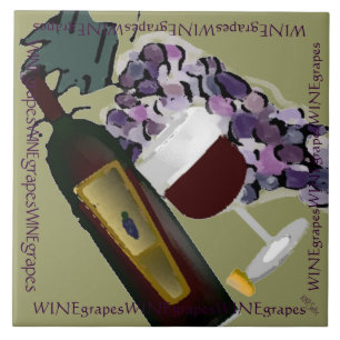 Weinflasche n Weintrauben Fliese