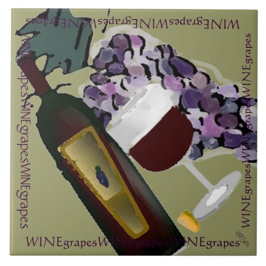 Weinflasche n Weintrauben Fliese (Vorderseite)
