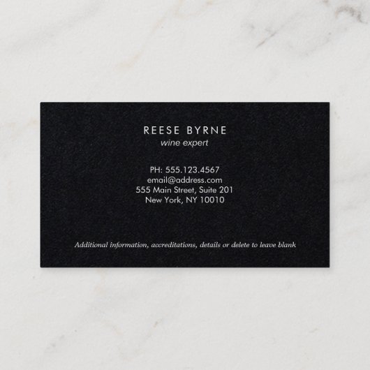 Weinflasche Sommelier-Logo Schwarz Visitenkarte (Rückseite)