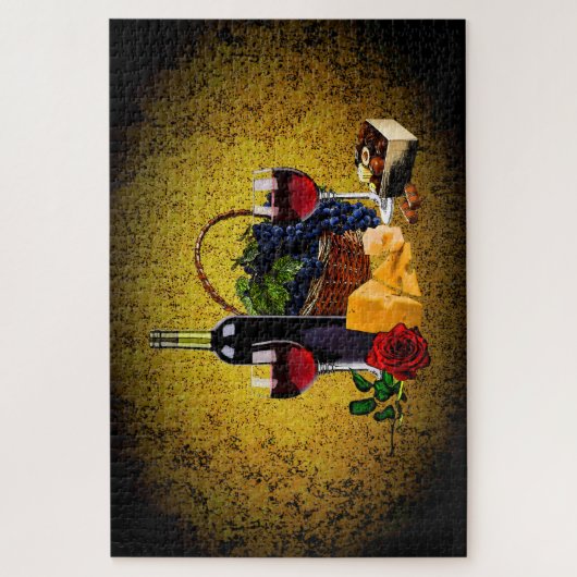 Weinflasche/Trauben/Korb, Käse, Schokolade, Gold Puzzle (Vertikal)