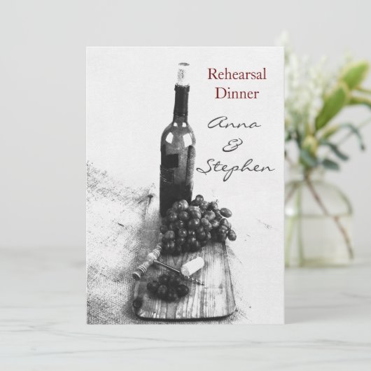 Weinflasche, Trauben, Korkenzieher Einladung (Stehend Vorderseite)