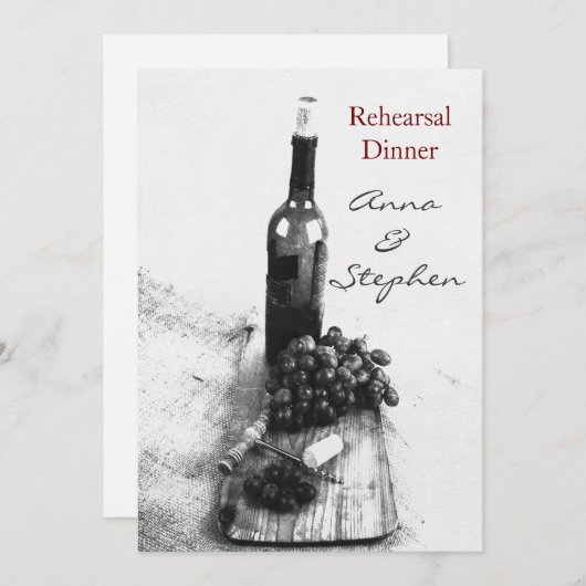 Weinflasche, Trauben, Korkenzieher Einladung (Vorne/Hinten)