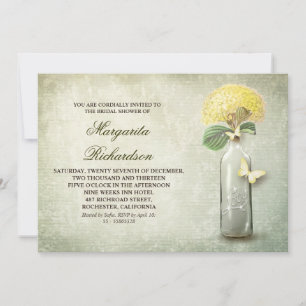 Weinflasche und gelbe Blumen Brautparty lädt ein Einladung