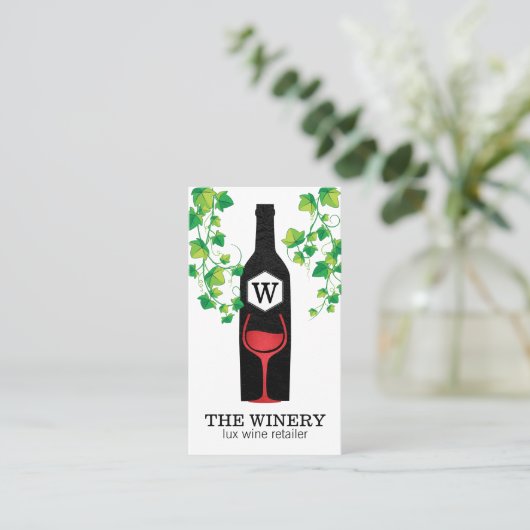 Weinflasche und Glas | Lux | Reben Visitenkarte (Stehend Vorderseite)