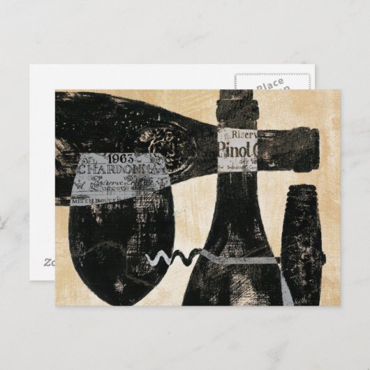 Weinflasche und Glas Postkarte (Vorne/Hinten)