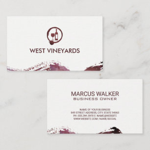 Weinflasche und Glas   Stain Watercolor Brushed Visitenkarte