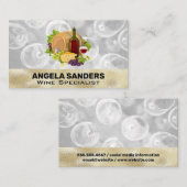 Weinflasche und Glas | Trauben und Käse Visitenkarte (Vorne/Hinten)