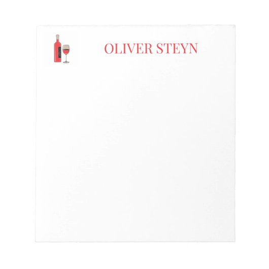 Weinflasche und Glas weiß Notizblock (Vorderseite)