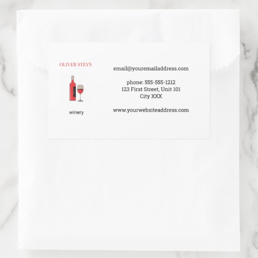 Weinflasche und Glas weiß Rechteckiger Aufkleber (Tasche)