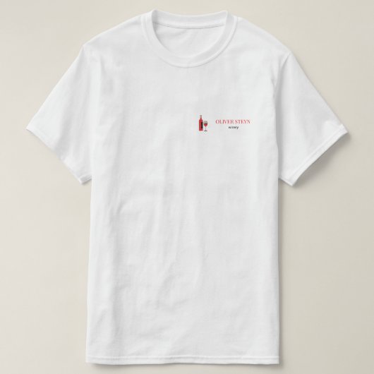 Weinflasche und Glas weiß T-Shirt (Design vorne)