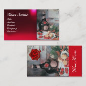 WEINFLASCHE UND OBST, ROT-WAX-SIEGEL-MONOGRAMM VISITENKARTE (Vorne/Hinten)