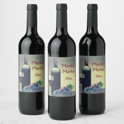 Weinflasche und Trauben Design Weinetikett (Flaschen)
