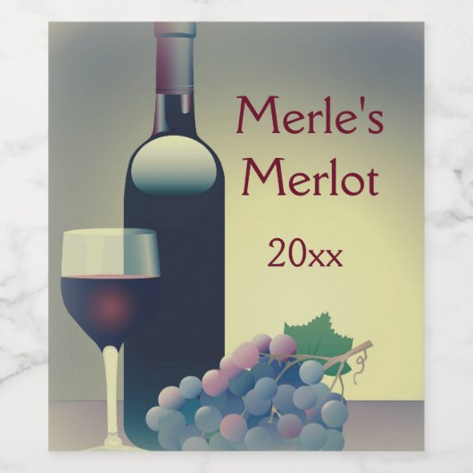 Weinflasche und Trauben Design Weinetikett (Einzelnes Label)