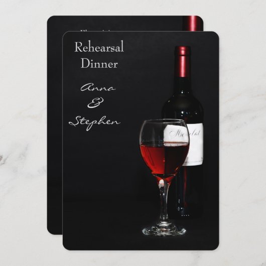 Weinflasche und Weinglas Einladung (Vorne/Hinten)