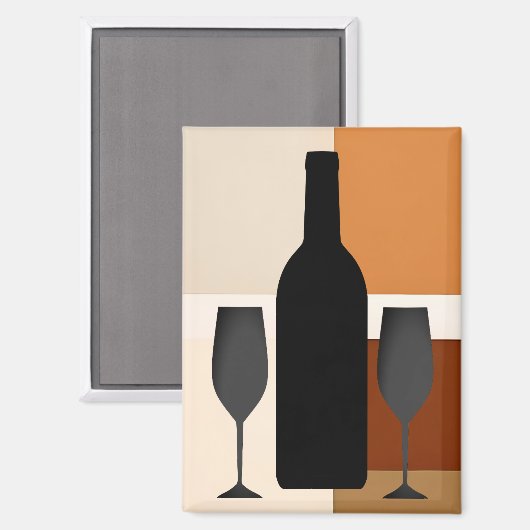 Weinflasche und zwei Gläser Magnet (Vorderseite/Rückseite)