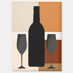 Weinflasche und zwei Gläser Magnet